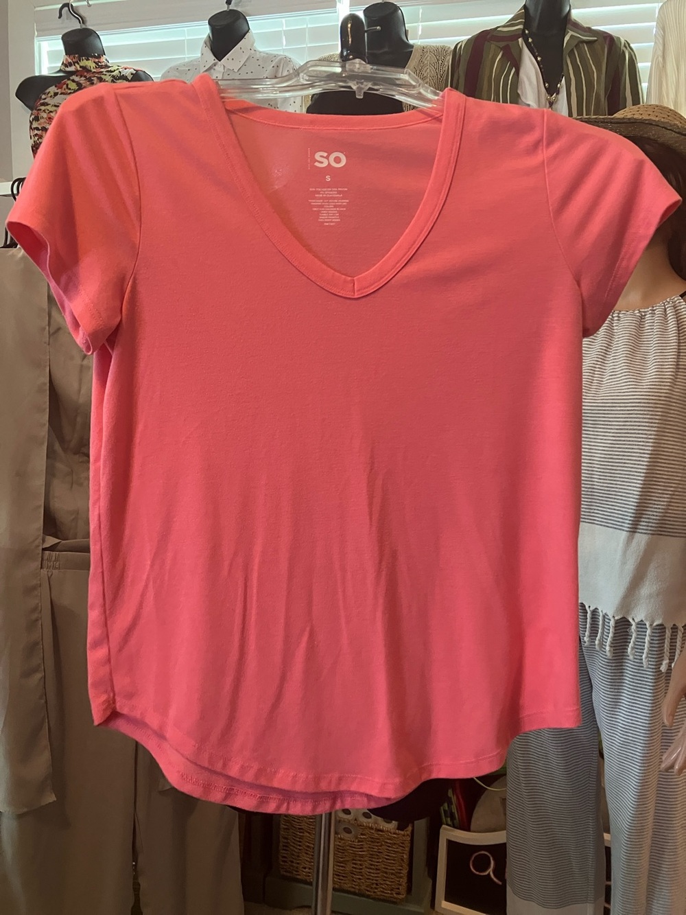 SO Coral V-Neck Short Sleeve Tee